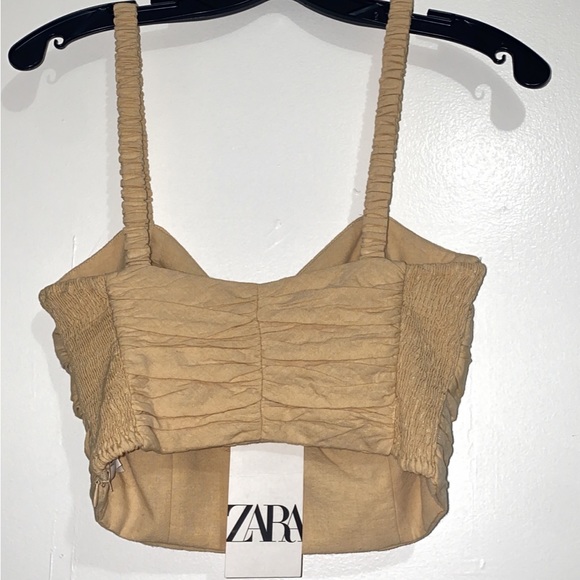 Zara Nude Ruched Smocked Cut Out Crop Tank Top Xs X-Small - Picture 4 of 6